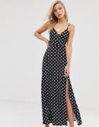 Asos Design Slinky Cami Maxi Dress In Polka Dot-multi