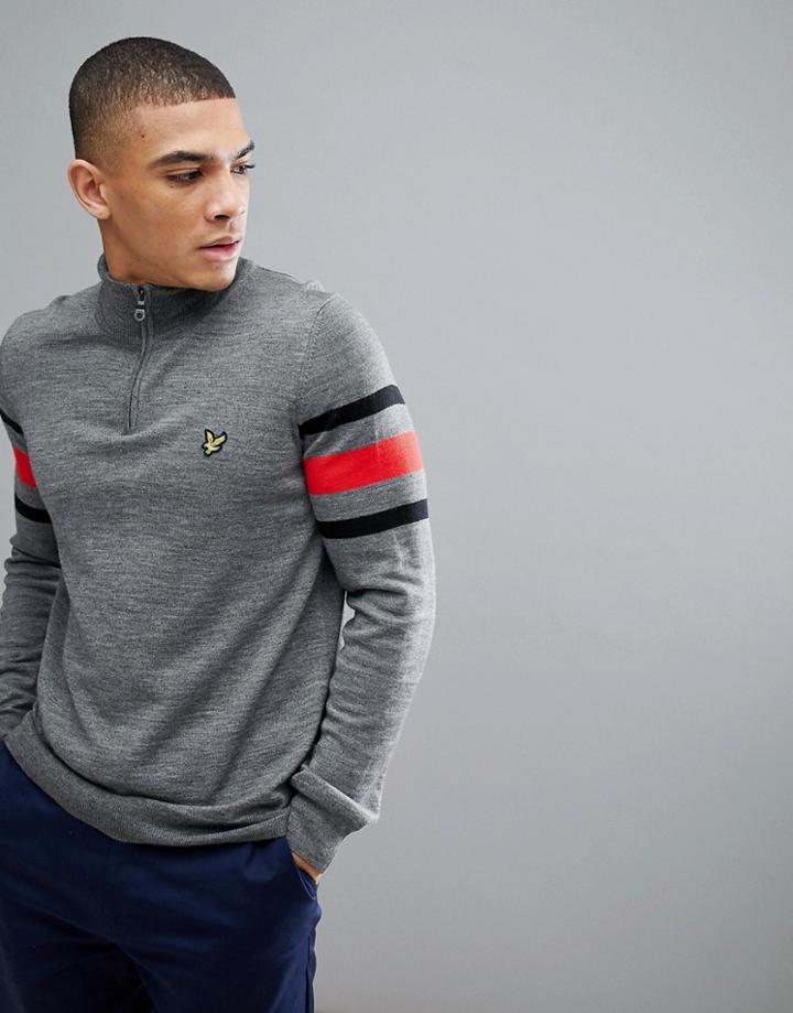 Lyle & Scott Golf Noran 1/4 Zip Stripe Merino Sweater In Gray Marl - Gray