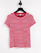 Monki Simba Organic Cotton Stripe T-shirt In Red And White