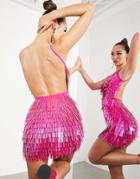 Asos Edition Backless Mini Dress In Sequin Shard In Pink