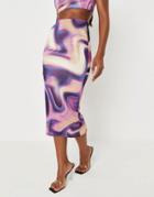 Missguided X Carli Bybel Slinky Midi Skirt In Purple Marble Print - Part Of A Set