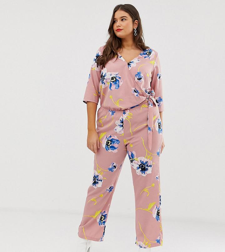 Junarose Floral Wrap Jumpsuit-pink