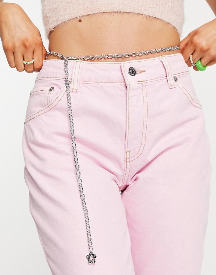Topshop Flower Charm Belly Chain In Silver