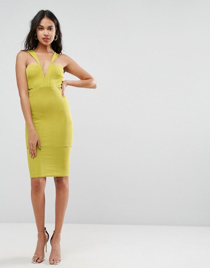 Asos Bandage Cut Out Bodycon Midi Dress - Green