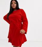 Asos Design Curve Long Sleeve Pep Hem Sweat Dress-red