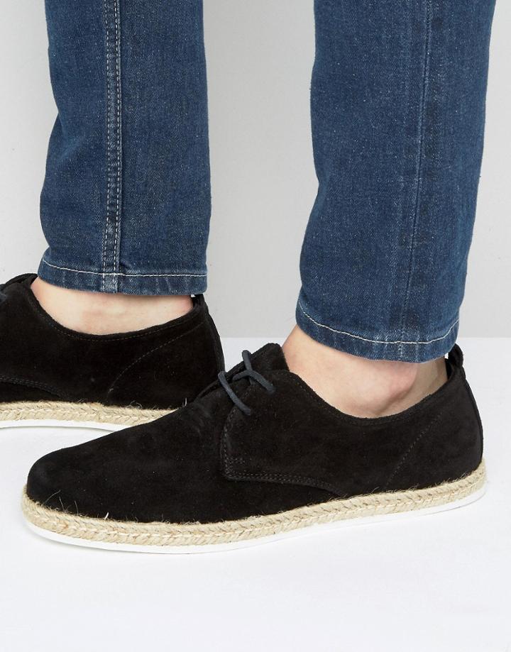 Zign Suede Lace Up Shoe With Espadrille Detail - Black