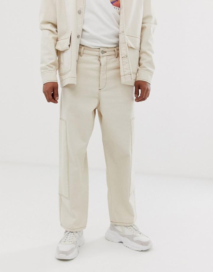 Asos White Two-piece Wide Leg Jeans In Ecru