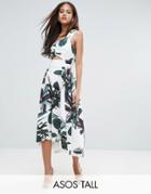 Asos Tall Palm Print One Shoulder Scuba Dip Back Prom Dress - Green