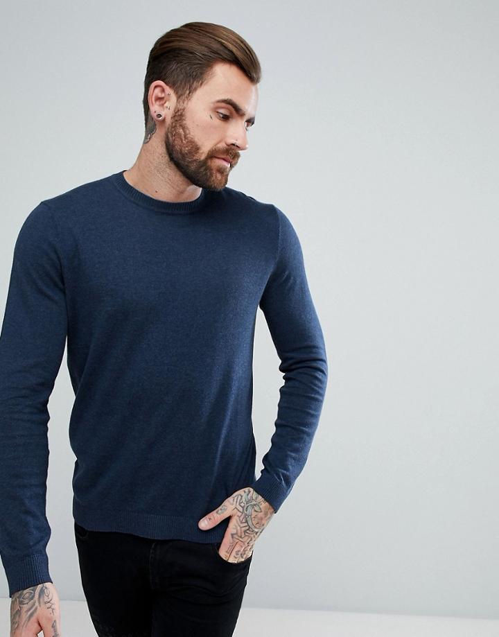 Asos Cotton Sweater In Navy - Navy