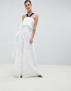 Asos Design Occasion Contrast Lace Jumpsuit With Waterfall Side - White