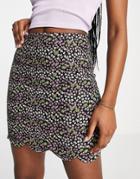 Glamorous Mini A-line Skirt In Floral Mini Cord With Scallop Hem-black