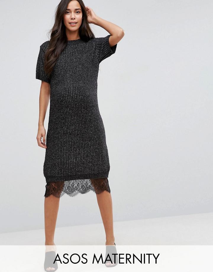 Asos Maternity Sweater Dress With Lace Hem - Gray