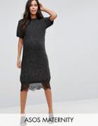 Asos Maternity Sweater Dress With Lace Hem - Gray