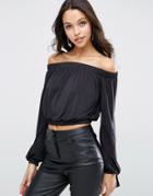 Asos Top In Off Shoulder Slinky With Tie Detail - Black