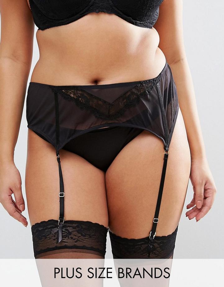 New Look Plus Mesh And Lace Suspenders - Black