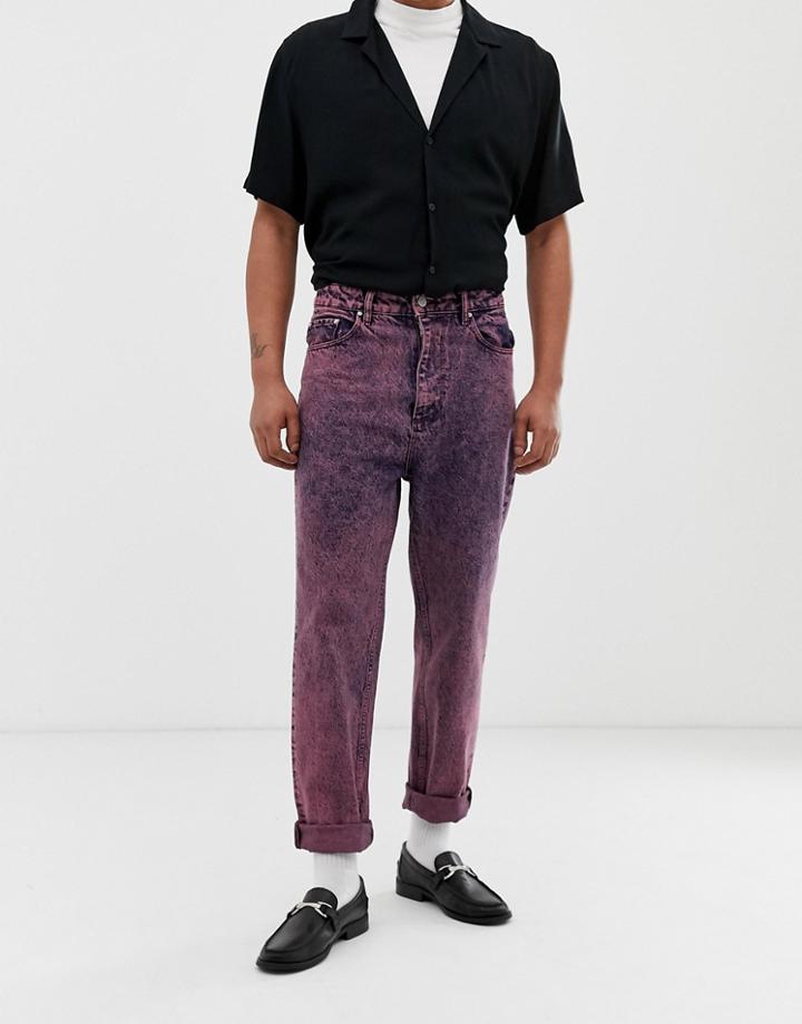 Asos Design High Waisted Jeans In Acid Wash Pink - Pink
