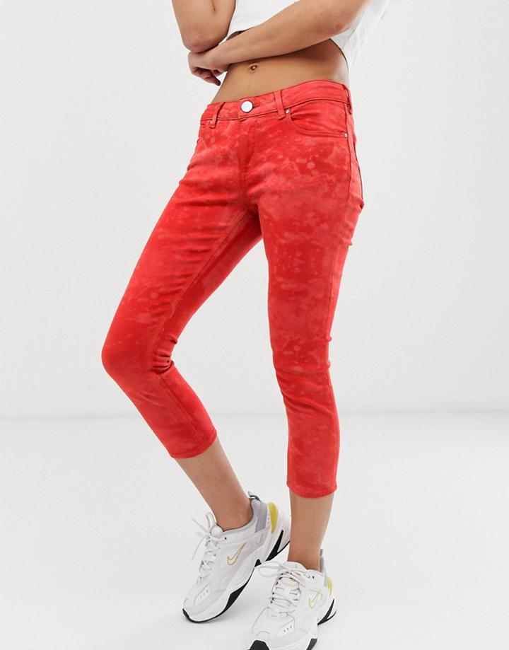 Asos Design Whitby Low Rise Skinny Jeans In Orange Tie Dye - Orange