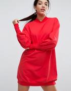 Asos Oversized Sweat Dress With Balloon Sleeve - Red
