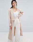 Neon Rose Relaxed Duster Coat In Hammered Satin - Pink