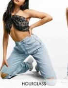 Asos Design Hourglass Organic Cotton Blend High Rise 'slouchy' Mom Jeans In Lightwash With Knee Rips-blues
