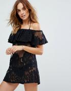 New Look Crochet Bardot Beach Dress - Black