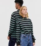 Collusion Unisex Long Sleeve Stripe T-shirt In Black-green