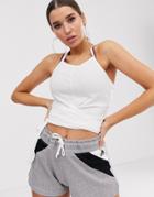 Hiit Tie Front Crop Tank In White - White