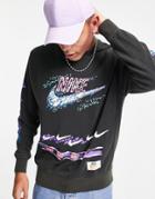 Nike Stories Pack Retro Graphic Acid Wash Crew Neck Sweatshirt In Black