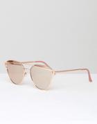 Southbeach Flat Lens Cat Eye Sunglasses With Gold Brow Bar - Gold