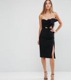True Decadence Tall Bow Front Bandeau Pencil Dress With Split Detail-black
