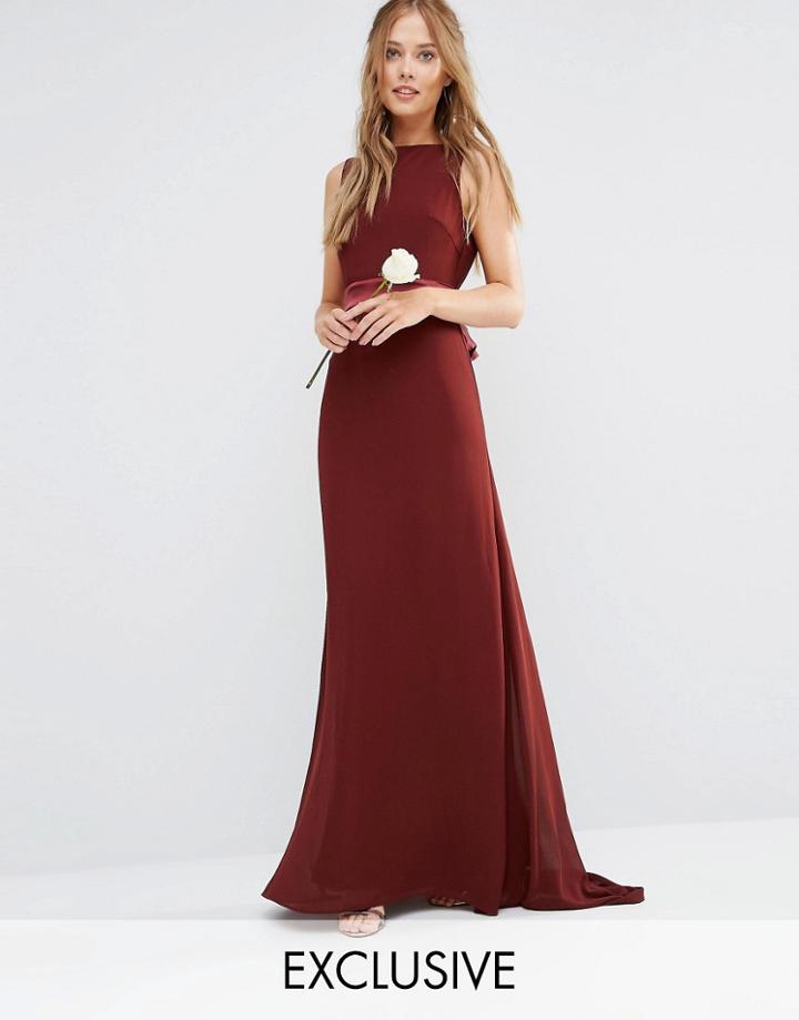 Tfnc Wedding Sateen Bow Back Maxi Dress - Chocolate Brown