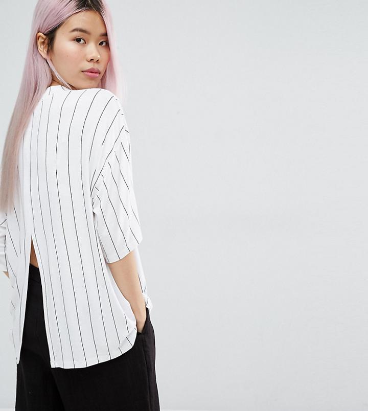 Monki Stripe Split Back High Neck Top - Multi