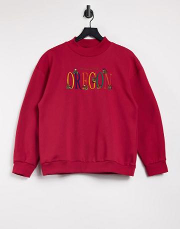 Minga London Oversized High Neck Sweatshirt With Oregon Graphic-red