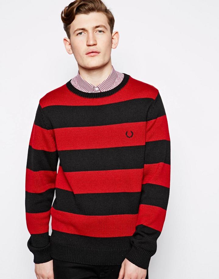 Fred Perry Laurel Wreath Sweater With Stripe - Red