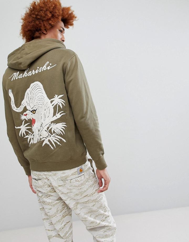 Maharishi Tiger Embroidered Hooded Sweat - Green