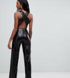 Tfnc Tall Sequin Cross Back Jumpsuit In Black - Black