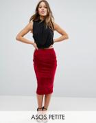 Asos Petite Pencil Skirt In Velvet - Red
