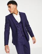 Asos Design Skinny Linen Mix Suit Jacket In Navy