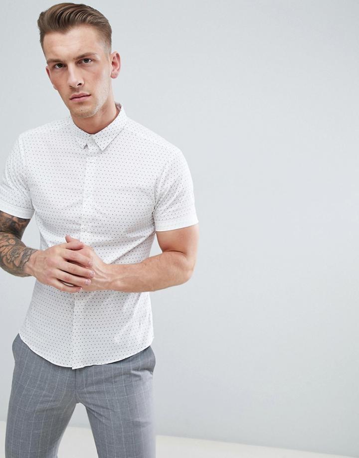 New Look Muscle Fit Shirt With Polka Dot Print In White - White