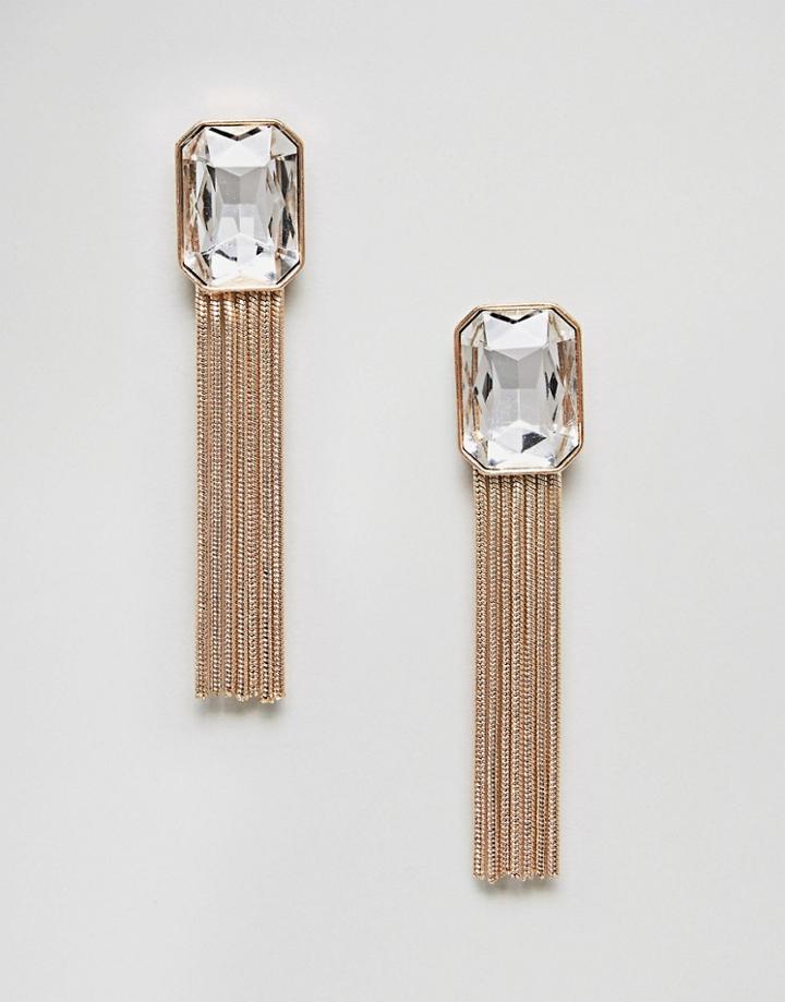 Nylon Gem Tassel Earrings - Gold