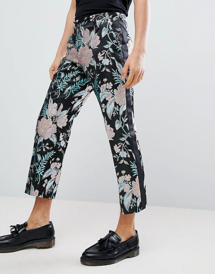 Asos Edition Straight Crop Smart Pants In Floral Jacquard - Black