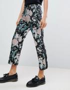 Asos Edition Straight Crop Smart Pants In Floral Jacquard - Black