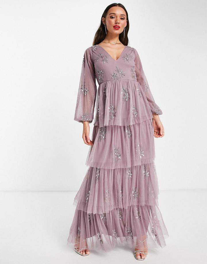 Maya Embellished Maxi Dress With Ruffle Skirt In Lilac-purple