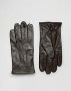 Asos Leather Gloves In Brown - Brown