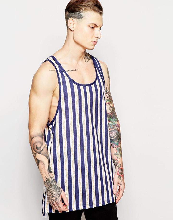 Siksilk Nautical Chain Stripe Elongated Tank - White