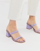 Asos Design High Class Leather Block Heeled Mid Mules In Lilac-purple