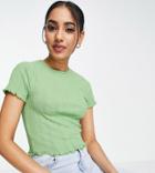 Asos Design Petite Slim Fit T-shirt With Lettuce Hem In Mixed Rib In Pale Green