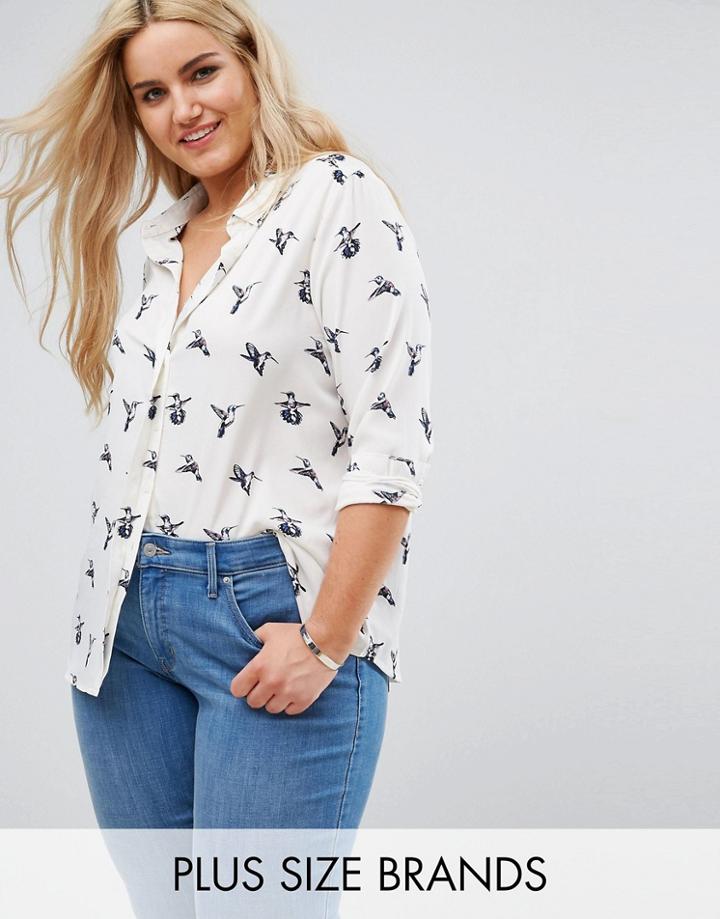 Brave Soul Plus Bird Print Blouse - Cream