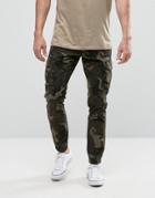 Only & Sons Cuffed Cargo Pants In Camo - Green