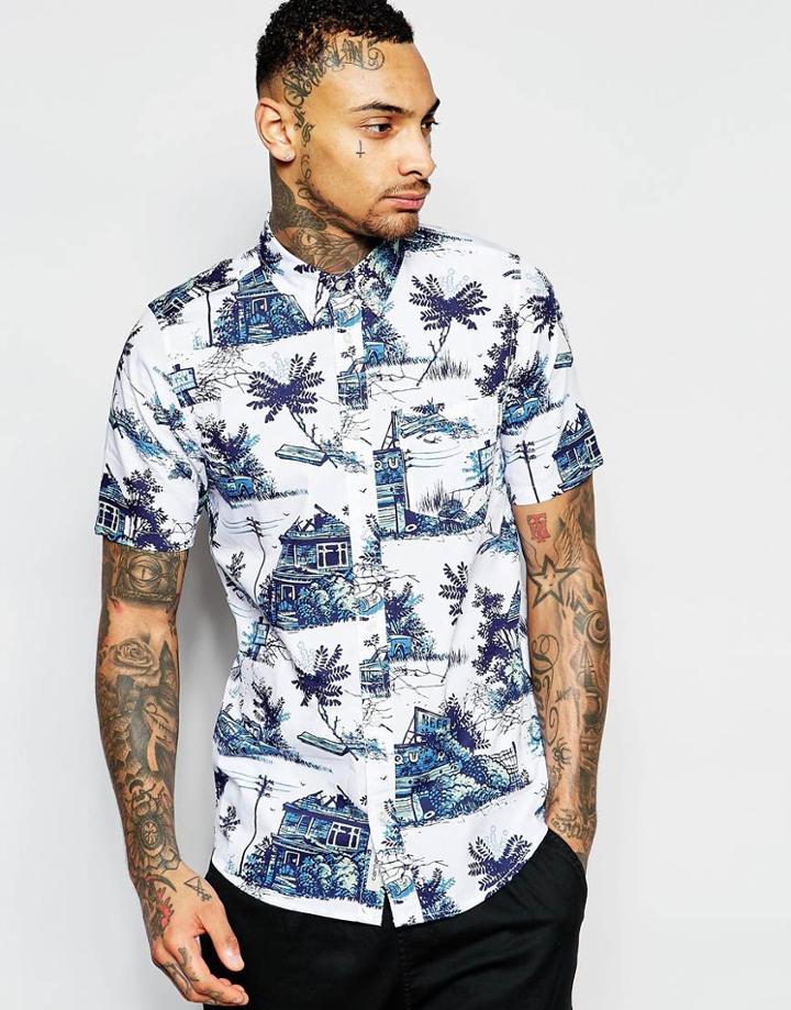 Carhartt Wip Short Sleeve Shirt In Homerun Detroit Print In Regular Fit - White